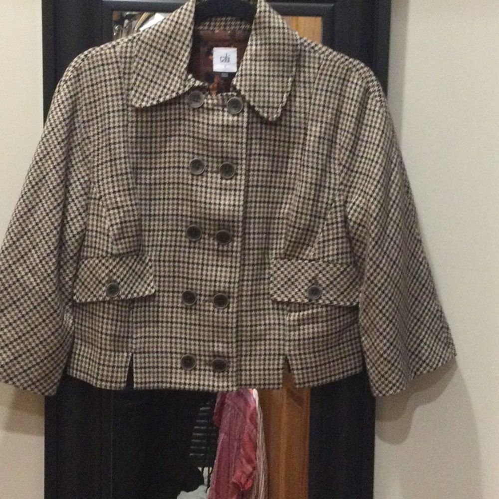 Womens Houndstooth Cropped Button Jacket - Black … - image 1